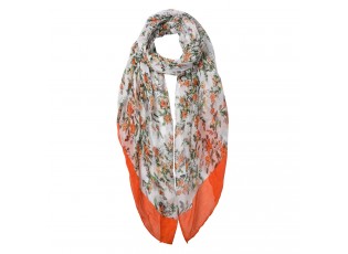 Bílo oranžový šátek s kvítky - 80*180 cm