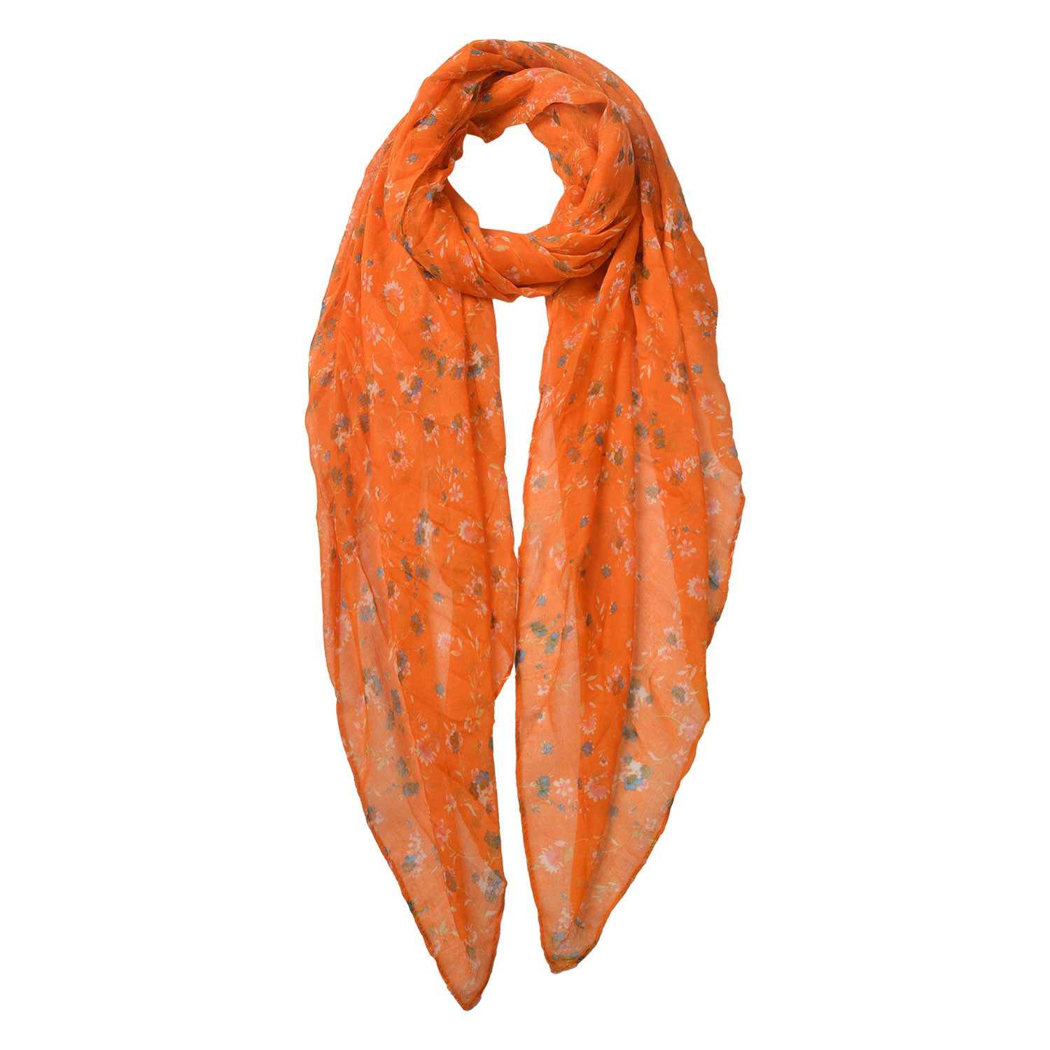 Oranžový šátek s kvítky - 80*180 cm Clayre & Eef