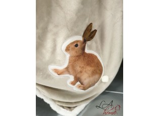 Béžový plyšový pléd s králíčkem Olli - 130*160 cm