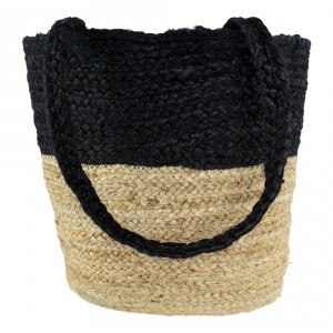 Jutový shopper černá / přírodní - 30*45*15cm