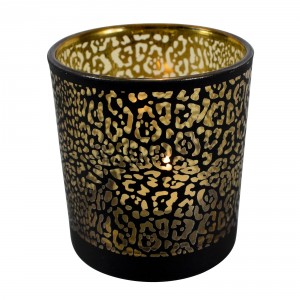 Černo zlatý skleněný svícen Jaguar L - 12*12*18cm
