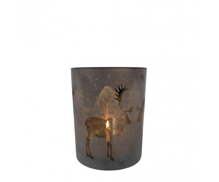 Bronzový skleněný svícen s jelenem - Ø 7 *8cm