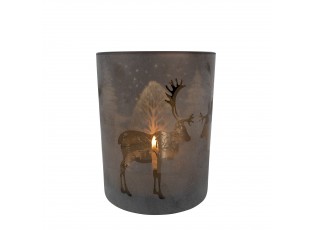 Bronzový skleněný svícen s jelenem - Ø 10*12,5cm