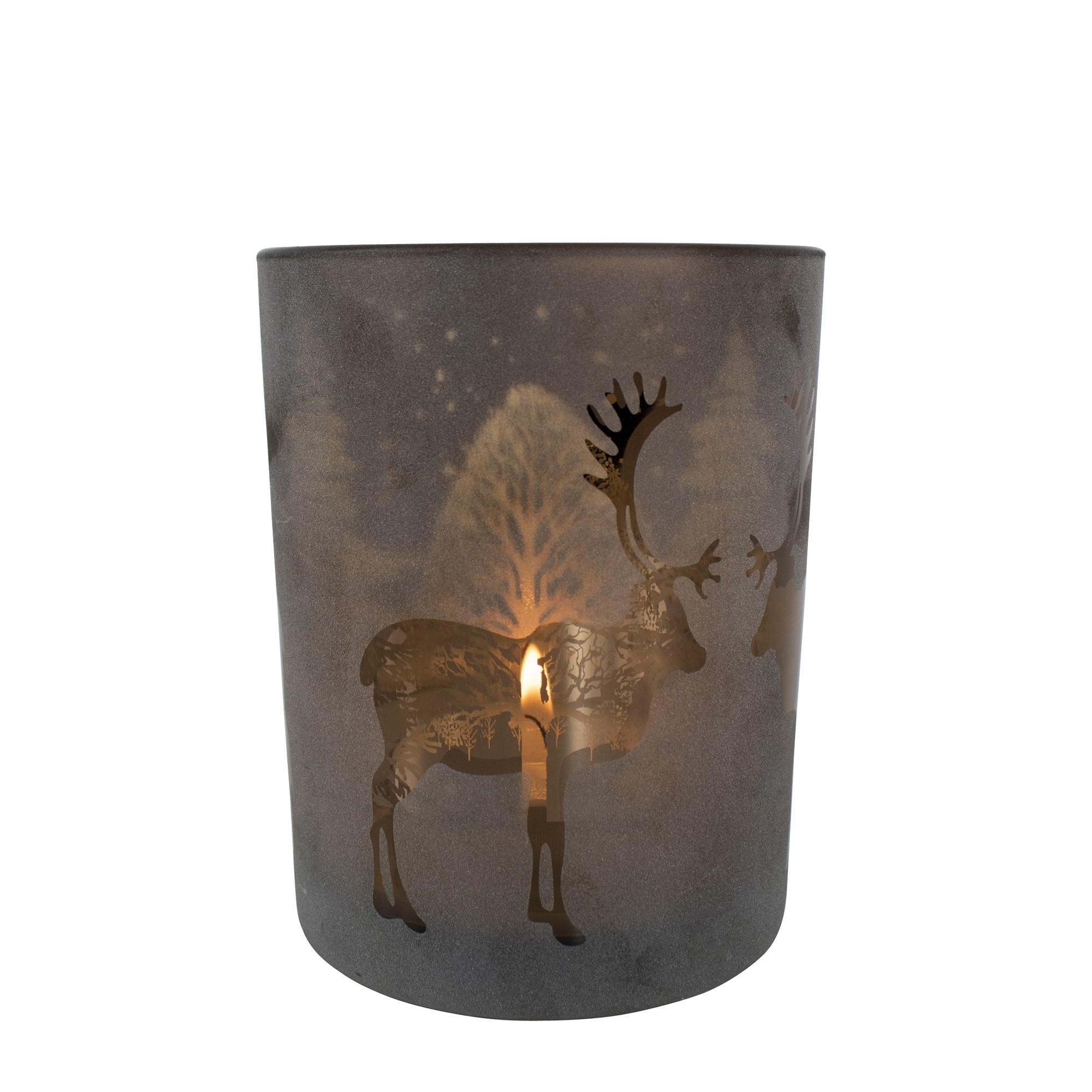 Bronzový skleněný svícen s jelenem - Ø 10*12,5cm Mars & More