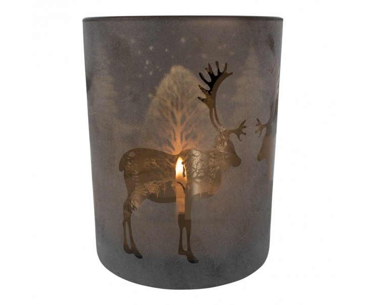 Bronzový skleněný svícen s jelenem - Ø 12*18cm