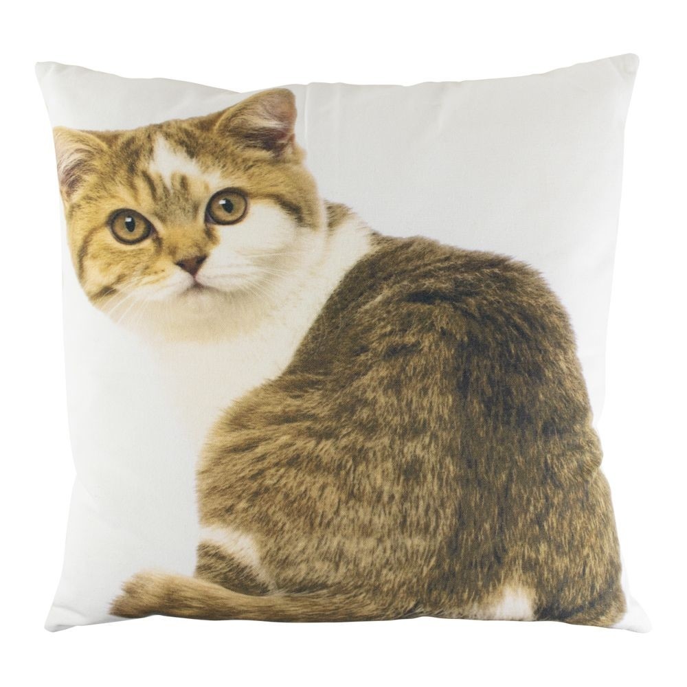 Plátěný polštář bílý s kočkou Tabby - 50*50*10cm