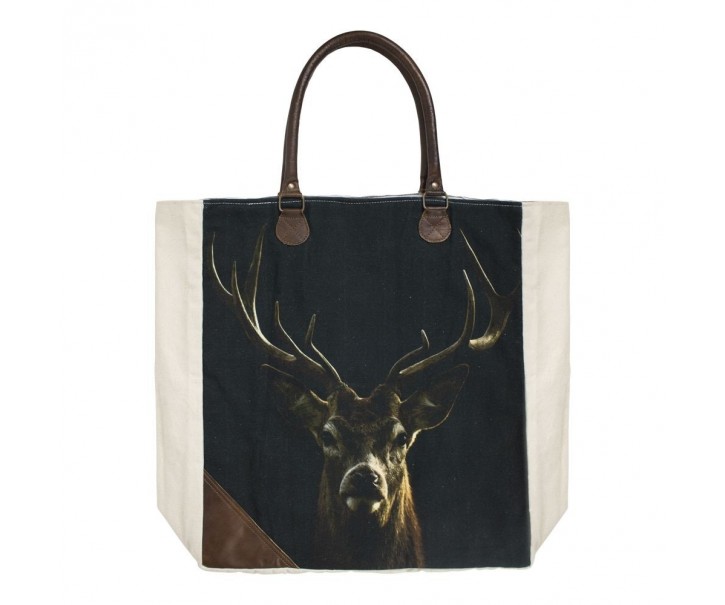 Bavlněno-kožený shopper s jelenem Black Deer - 40*44*12cm