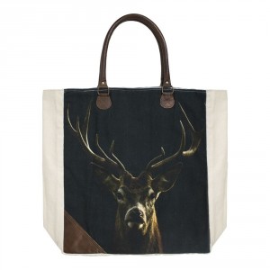 Bavlněno-kožený shopper s jelenem Black Deer - 40*44*12cm
