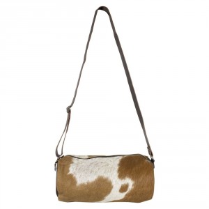 Kožená kabelka crossbody z hovězí kůže hnědá/bílá - 32*15*15cm