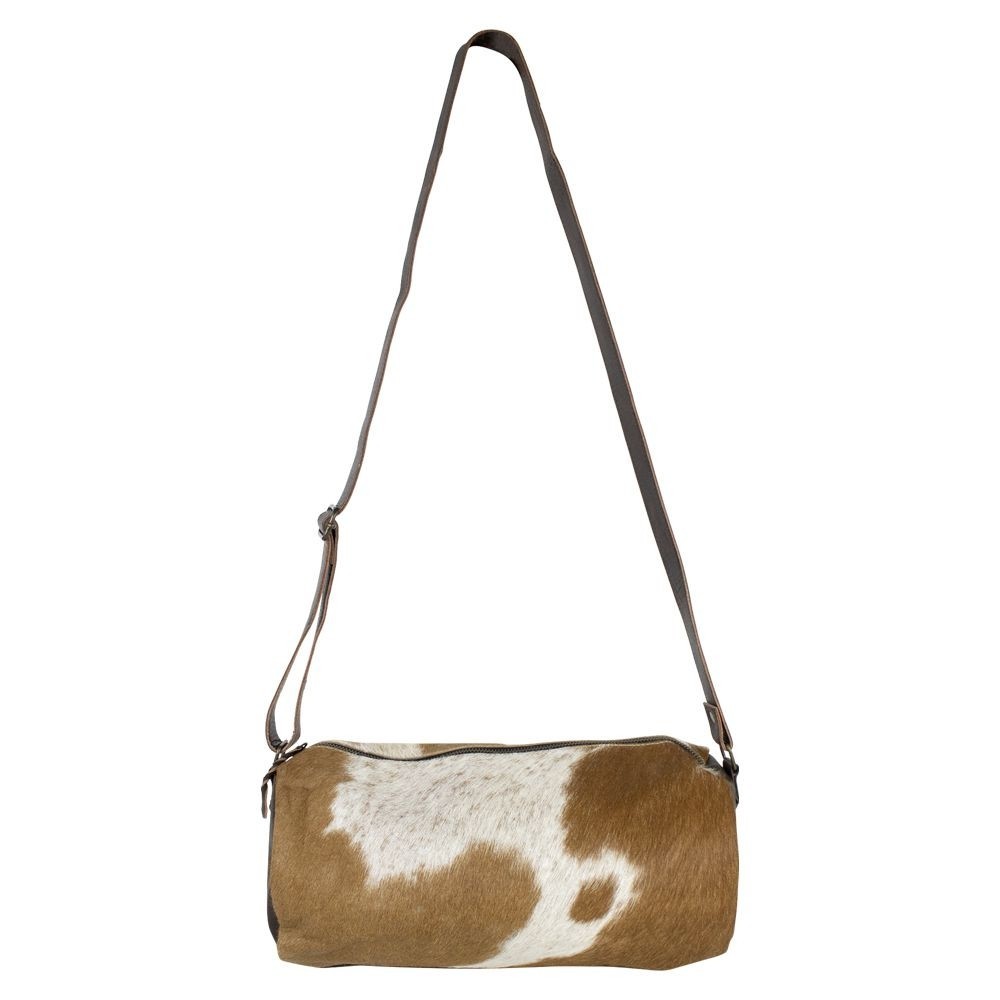 Kožená kabelka crossbody z hovězí kůže hnědá/bílá - 32*15*15cm