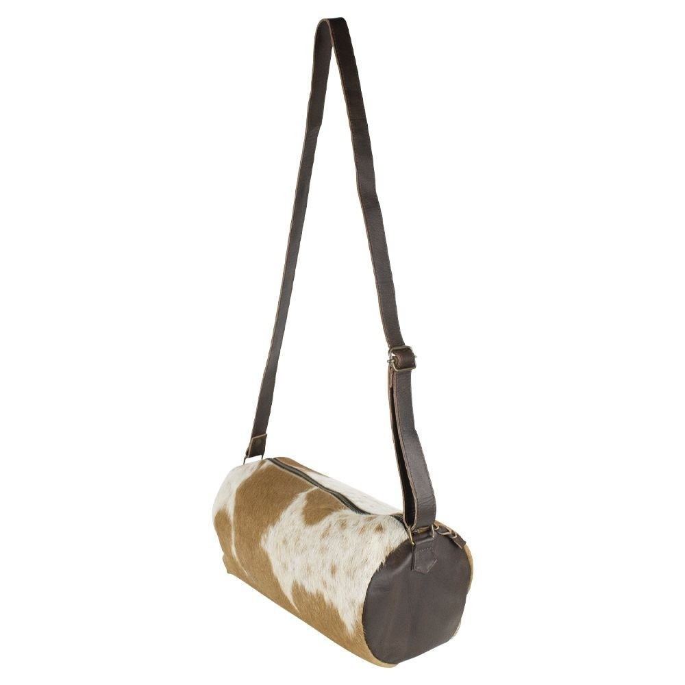 Kožená kabelka crossbody z hovězí kůže hnědá/bílá - 32*15*15cm