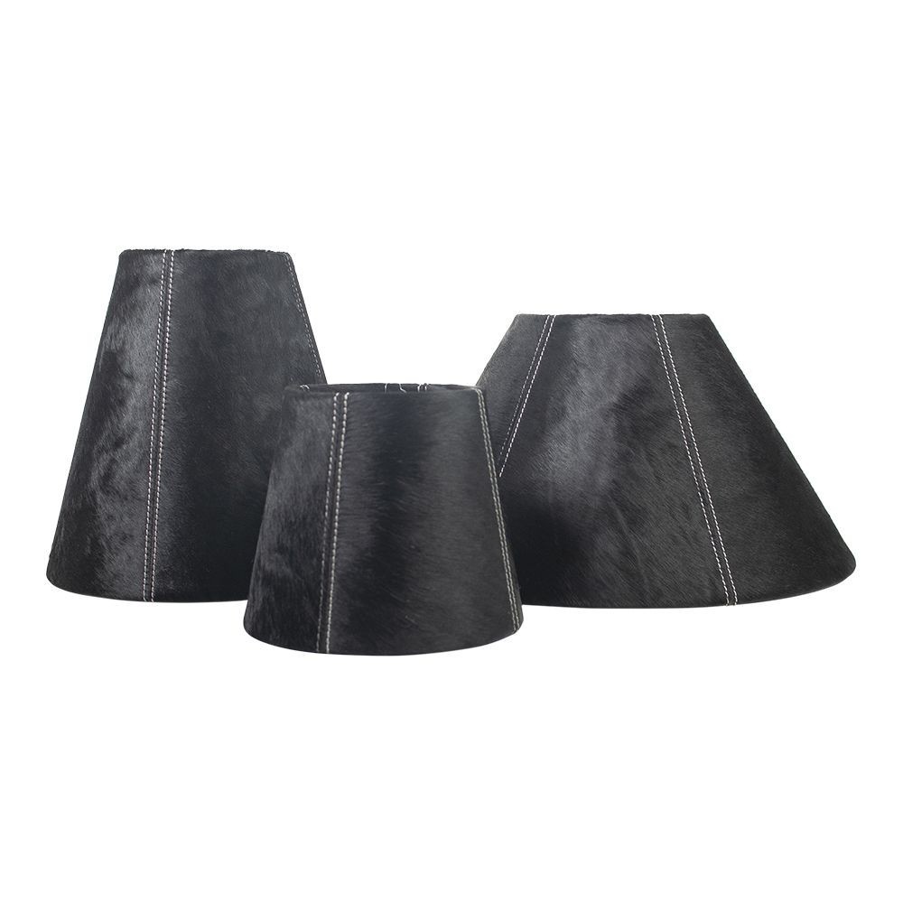 Černé stínidlo lampy z hovězí kůže - Ø18*Ø13*15cm / E27