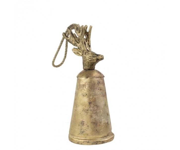 Zlatý kovový zvonek s hlavou jelena Deer - Ø 8*20cm