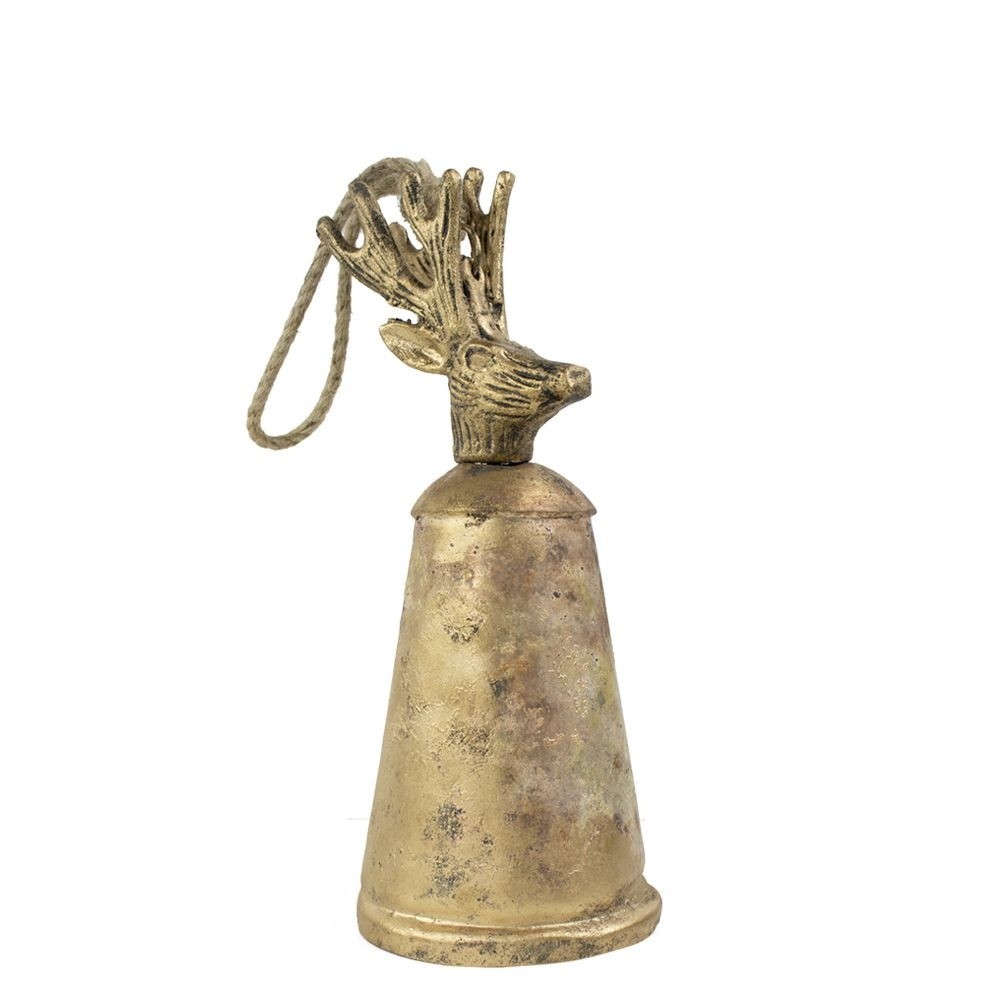 Zlatý kovový zvonek s hlavou jelena Deer - Ø 8*20cm Mars & More