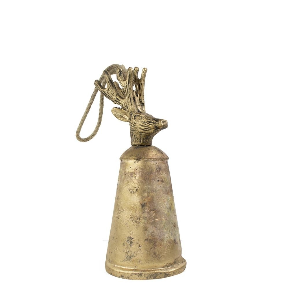 Zlatý kovový zvonek s hlavou jelena Deer - Ø 6*16cm Mars & More