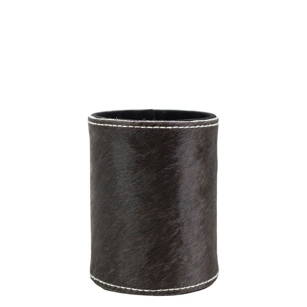 Kožený stojan na tužky z kravské kůže černá / bílá - Ø 9*10cm