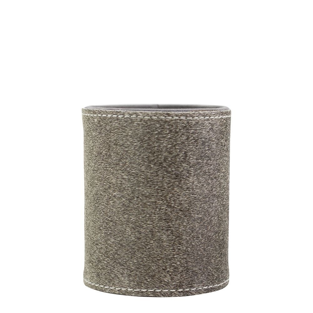 Šedý kožený stojan na tužky z kravské kůže - Ø 9*10cm