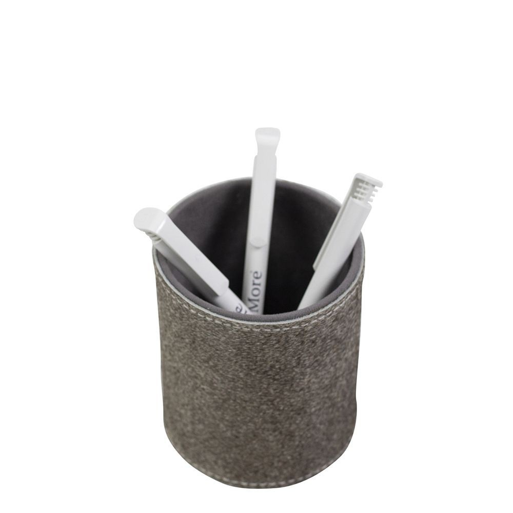 Šedý kožený stojan na tužky z kravské kůže - Ø 9*10cm