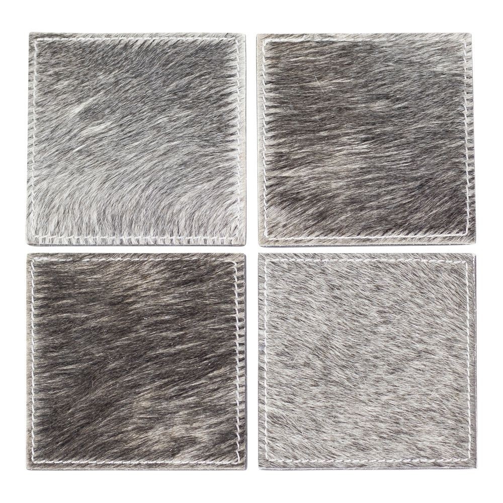 4 ks šedých hranatých podtácků z hovězí kůže - 12*12*3cm/10,5*10,5*0,5cm