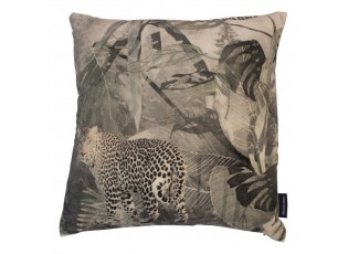 Sametový hnědý polštář s leopardem v džungli - 45*45*15cm