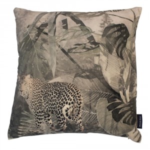 Sametový hnědý polštář s leopardem v džungli - 45*45*15cm