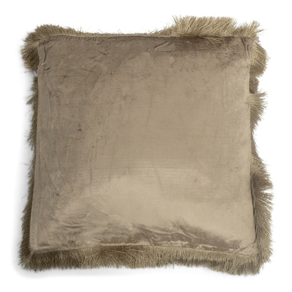 Taupe sametový polštář s třásněmi Smock - 45*45*10cm