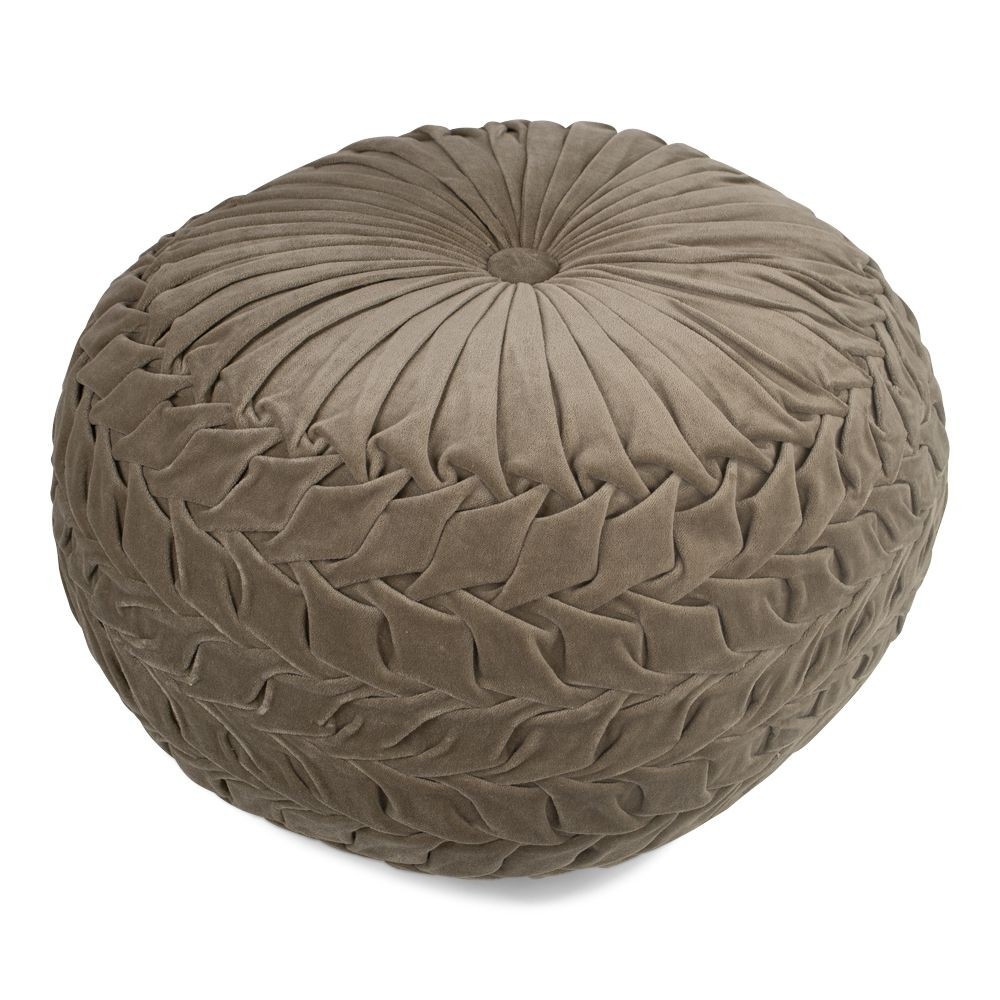Taupe sametový nařasený Puf Smock - Ø 50*30cm