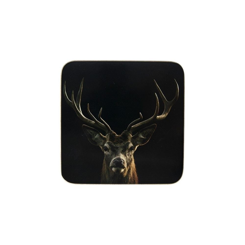Levně 6ks pevné korkové podtácky s jelenem Black Deer - 10*10*0,4cm SCOZZH