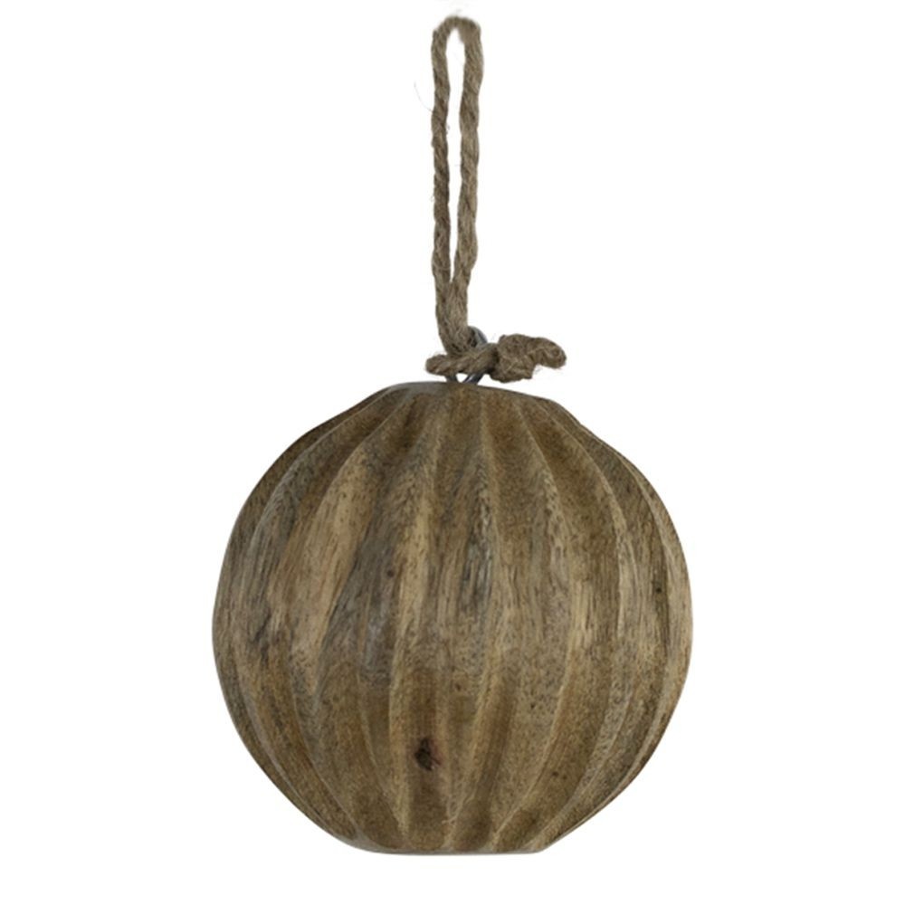 Dekorační závěsná dřevěná koule s vyrytými žebry - Ø 10cm CIDBHR10