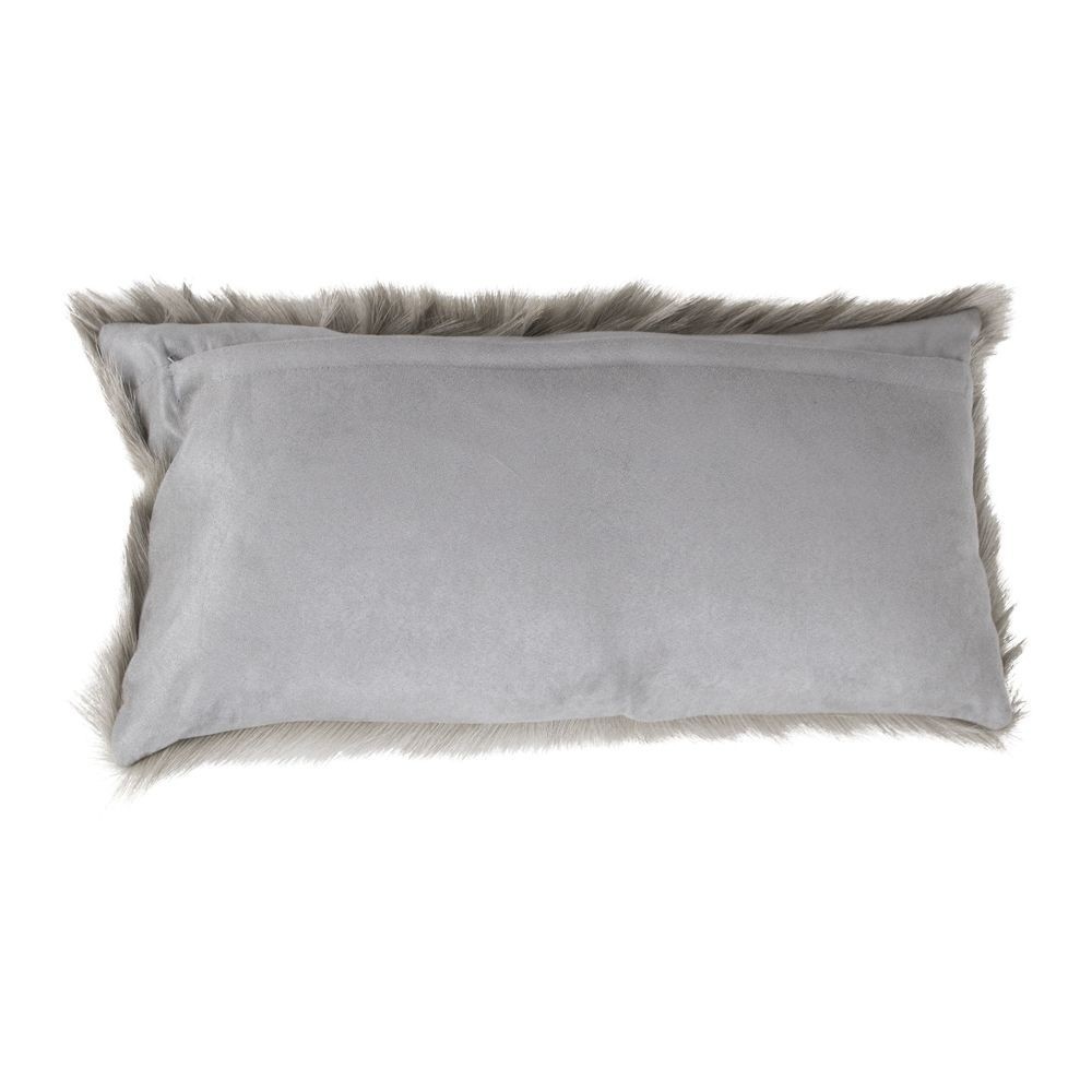 Šedý obdélníkový polštář z hovězí kůže - 55*30*10cm