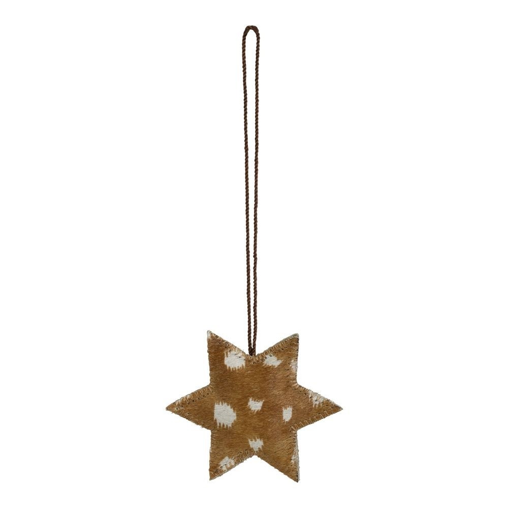 Závěsná dekorativní ozdoba malé hvězdy z hovězí kůže - 8*8*1cm Mars & More