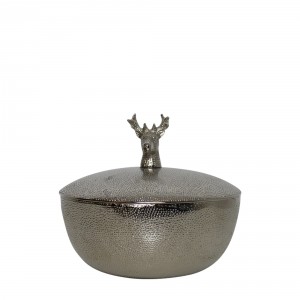 Stříbrná kovová miska s víkem Jelen - Ø 13*13cm
