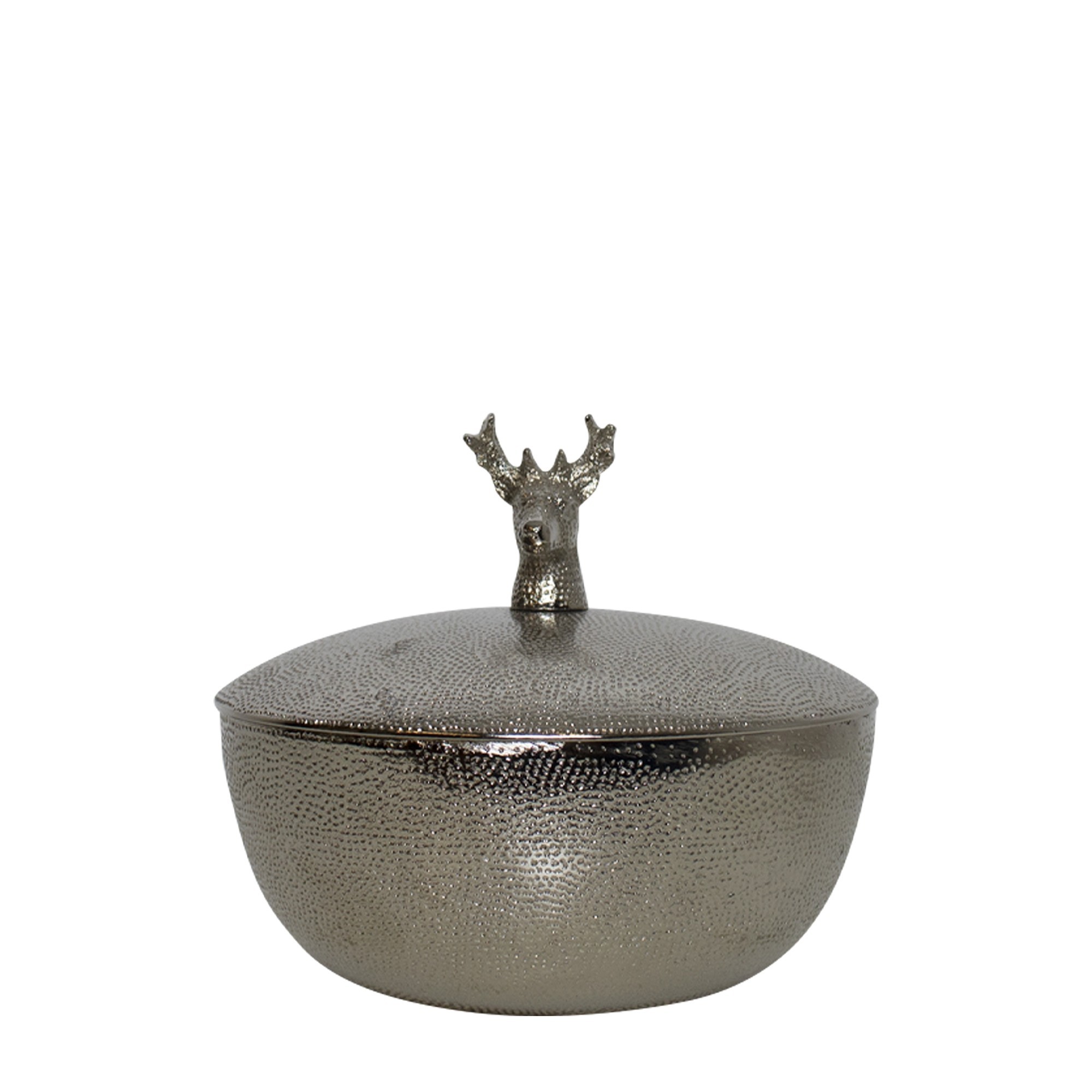Stříbrná kovová miska s víkem Jelen - Ø 13*13cm Mars & More