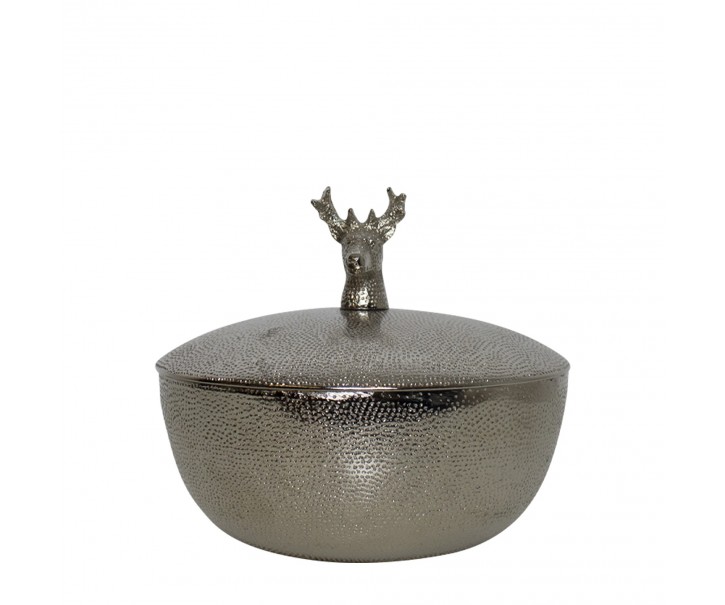 Stříbrná kovová miska s víkem Jelen - Ø 16*15cm