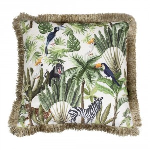 Sametový polštář s třásněmi Jungle - 45*45*10cm