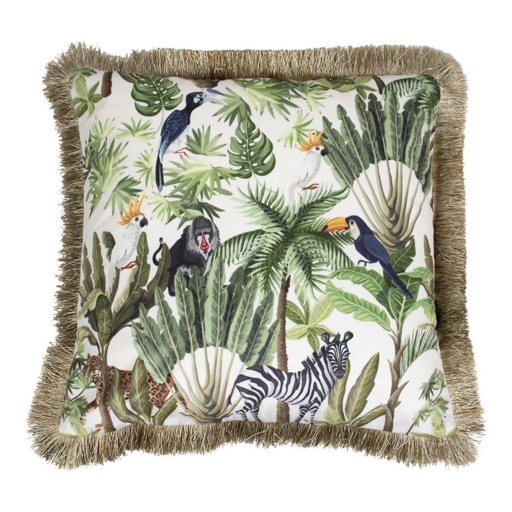 Sametový polštář s třásněmi Jungle - 45*45*10cm