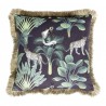Černý sametový polštář s třásněmi Jungle - 45*45*10cm Barva: černá/multiMateriál: samet / polyesterHmotnost: 0,62 kg