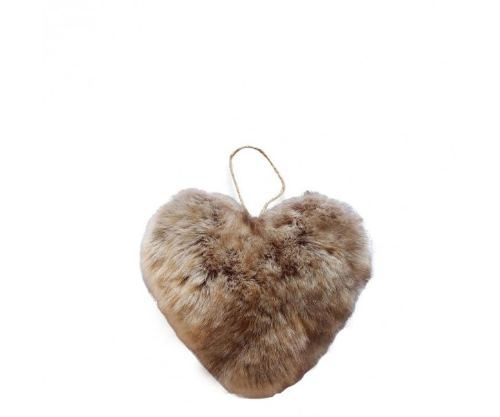 Závěsná dekorativní ozdoba chlupatého hnědého srdce - 10*5*10cm