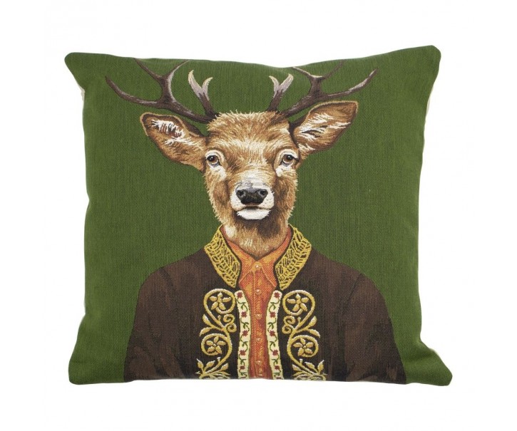 Zelený gobelínový polštář s jelenem v obleku - 45*15*45cm