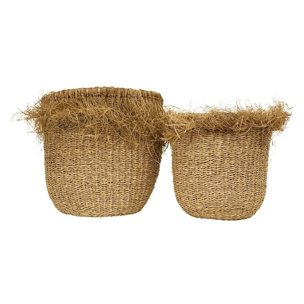 2ks květináče z mořské trávy s třepením - Ø 30*33cm/ Ø 25*27cm