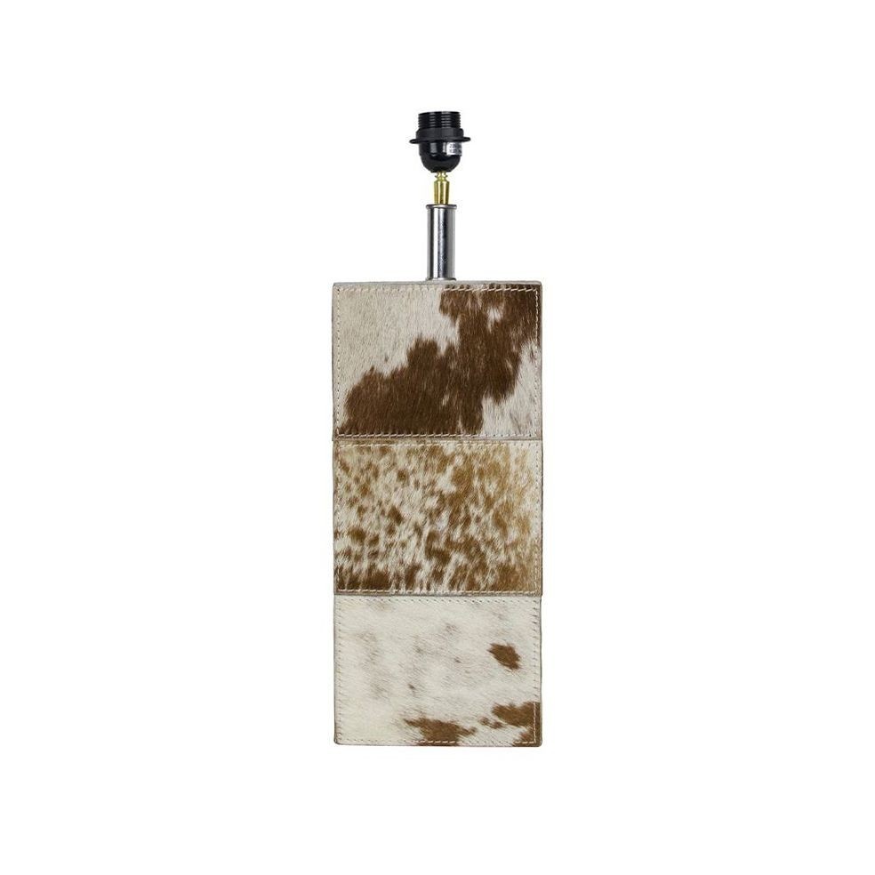 Základna lampy hranatá z hovězí kůže hnědá / bílá - 13,5*13,5*45cm/E27