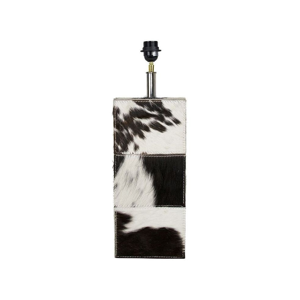 Základna lampy hranatá z hovězí kůže černá / bílá - 13,5*13,5*45cm/E27