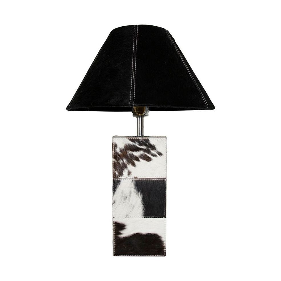 Základna lampy hranatá z hovězí kůže černá / bílá - 13,5*13,5*45cm/E27