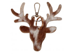 Hnědo-bílý přívěsek na klíče v designu jelena - 11*10*2,5cm