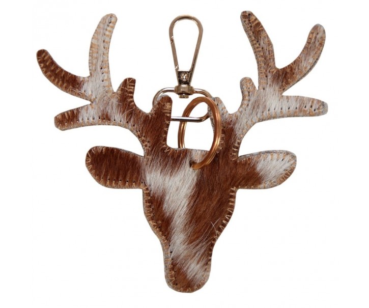 Hnědo-bílý přívěsek na klíče v designu jelena - 11*10*2,5cm