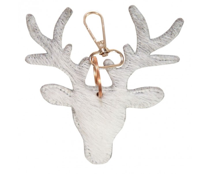Šedý kožený přívěsek na klíče v designu jelena - 11*10*2,5cm