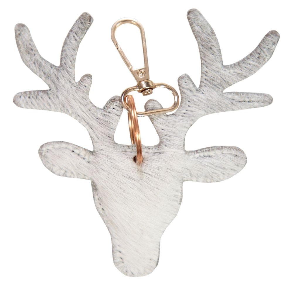 Šedý kožený přívěsek na klíče v designu jelena - 11*10*2,5cm Mars & More
