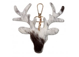 Kožený bílo-černý přívěsek na klíče v designu jelena – 11*10*2,5cm