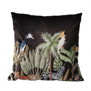 Černý sametový polštář Jungle Cacadu - 45*45*10cm