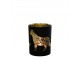 Černo zlatý skleněný svícen s jaguárem S - 7*7*8cm
